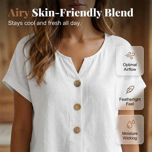 🔥 50% KORTING! 👚 V-Hals Dames Top– Relaxte pasvorm & stijlvolle knopen ✨