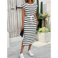 Dames Gestreepte Midi Jurk met Trekkoord Taille en Split