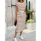 Dames Gestreepte Midi Jurk met Trekkoord Taille en Split
