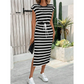 Dames Gestreepte Midi Jurk met Trekkoord Taille en Split