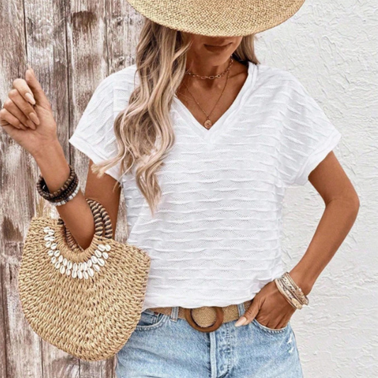 Dames Elegante Korte Mouw V-Hals Top