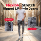 Heren Slim Fit Gescheurde Jeans Stretch Versleten Denim Broek
