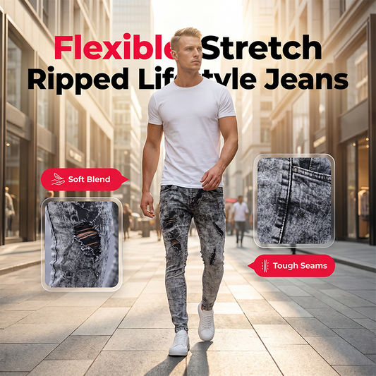 Heren Slim Fit Gescheurde Jeans Stretch Versleten Denim Broek