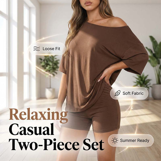 Dames Effen Kleur Relaxed Fit Top en Shorts Set