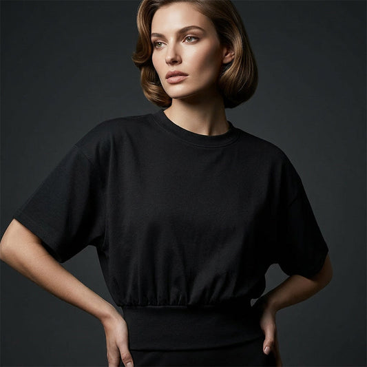 Dames Ronde Hals Top met Getailleerde Taille