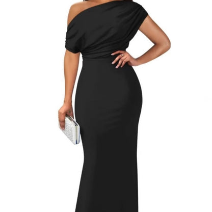 Dames Elegante Effen Kleur Strapless Slanke Lange Jurk