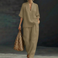 Dames Casual V-hals Top en Wijde Broek Set