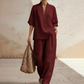 Dames Casual V-hals Top en Wijde Broek Set