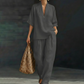 Dames Casual V-hals Top en Wijde Broek Set