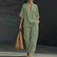 Dames Casual V-hals Top en Wijde Broek Set