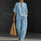Dames Casual V-hals Top en Wijde Broek Set