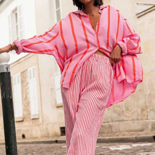 Dames Oversized Gestreept Knoopjesoverhemd