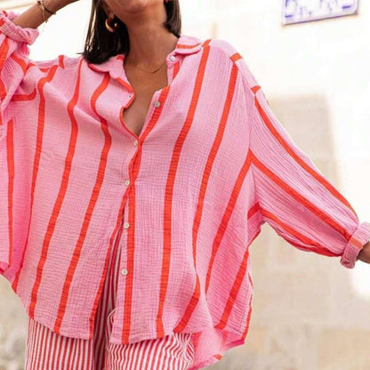 Dames Oversized Gestreept Knoopjesoverhemd