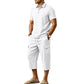 Heren Zomer Linnen Set Losse Shirt en Cargo Shorts Tweedelig Outfit