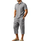 Heren Zomer Linnen Set Losse Shirt en Cargo Shorts Tweedelig Outfit