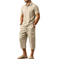 Heren Zomer Linnen Set Losse Shirt en Cargo Shorts Tweedelig Outfit