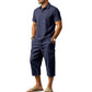 Heren Zomer Linnen Set Losse Shirt en Cargo Shorts Tweedelig Outfit
