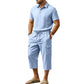 Heren Zomer Linnen Set Losse Shirt en Cargo Shorts Tweedelig Outfit