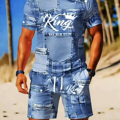 👕🌞 Heren Casual Nep-Denim Print T-Shirt & Shorts Set | Nu 50% Korting! | Maten S-5XL 🔥