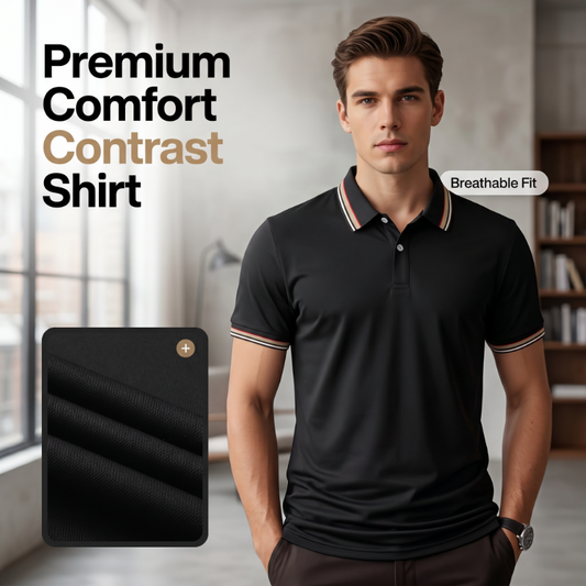 Heren Mode Contrast Revers Sneldrogend Korte Mouw T-Shirt