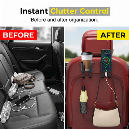 🚗 Multifunctionele Autostoel Haak met Bekerhouder 📱 Telefoonhouder & Handige Opberging voor de Hoofdsteun