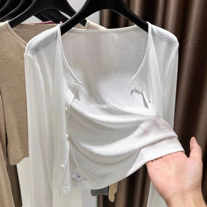 Dames Dunne Cropped Cardigan Knoopsluiting Zomer Omslagdoek voor Slip Jurk
