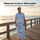 Casual herenoverhemd en -broek van linnenmix, losse pasvorm, strandkleding