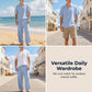 Casual herenoverhemd en -broek van linnenmix, losse pasvorm, strandkleding