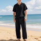 Casual herenoverhemd en -broek van linnenmix, losse pasvorm, strandkleding