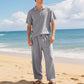 Casual herenoverhemd en -broek van linnenmix, losse pasvorm, strandkleding