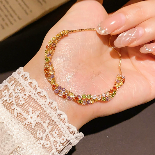 Retro Crossover Twisted Multicolor Zircon verstelbare armband voor dames