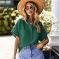 Dames Katoenen Linnen Blouse met Korte Mouwen