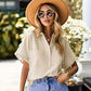 Dames Katoenen Linnen Blouse met Korte Mouwen