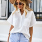 Dames Katoenen Linnen Blouse met Korte Mouwen