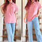 Dames Katoenen Linnen Blouse met Korte Mouwen