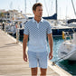 Heren Geometrische Print Gekraagde Top & Shorts Set