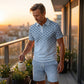Heren Geometrische Print Gekraagde Top & Shorts Set