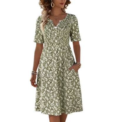 Dames Casual V-hals Print Jurk met Zakken