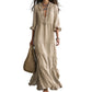 Dames maxi-jurk met ruches, V-hals en gelaagde rok