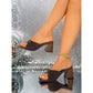 Dames Vierkante Neus Gerimpelde Blokhak Slippers