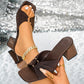 Dames Vierkante Neus Gerimpelde Blokhak Slippers