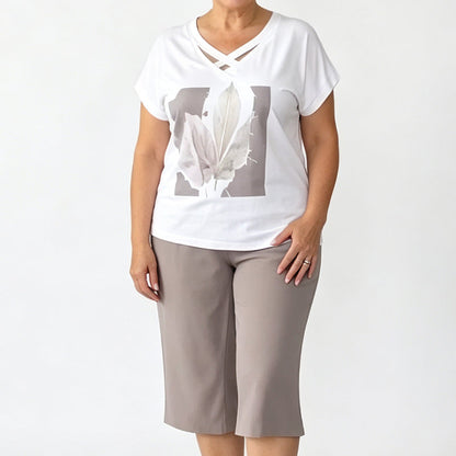 Dames Casual Tweedelig Set V-Hals Top en Cropped Broek