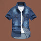 Heren Casual Denim Korte Mouw Overhemd