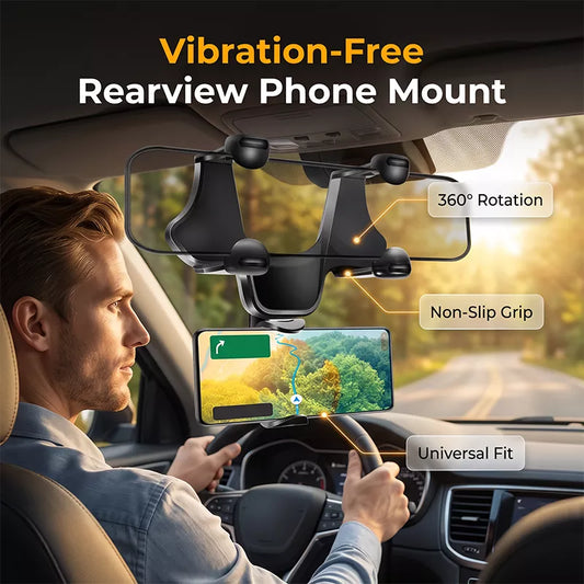 Telefoon handsfree gebruiken voor navigatie – Achteruitkijkspiegel Telefoonhouder | 360° Draaibaar | ABS | Geen Zuignap of Lijmresten | 2 Versies 📱🚗