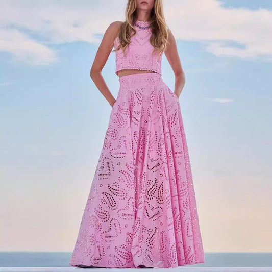 Mouwloze Top met Uitsnijding & Wiebelende Rok 2-delig Set