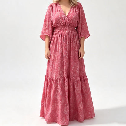 Dames Elegante V-Hals Bedrukte Jurk