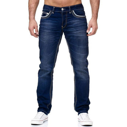 Hoog-Elastische Dubbel Gestikte Heren Jeans