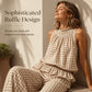 Dames Zomer Geruite Tweedelige Set Ruche Mouwloze Top en Wijde Pijp Broek