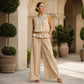 Dames Zomer Geruite Tweedelige Set Ruche Mouwloze Top en Wijde Pijp Broek