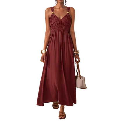 Dames Mouwloze Bandjes Empire Taille Maxi Jurk